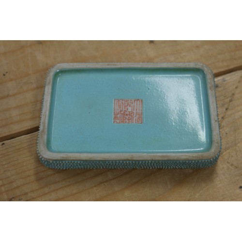 105 - A Chinese famille vert brick-shaped brush washer, 3 1/2