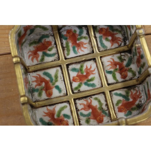 104 - A Chinese porcelain square shallow dish, decorated Koi carp, seal mark to base, 5