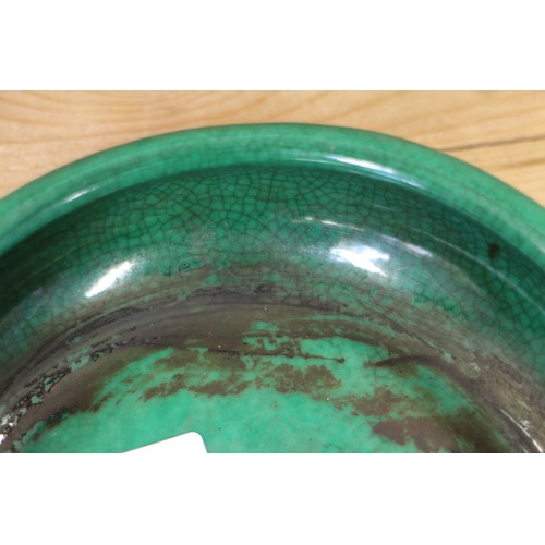 91 - A Chinese green crackle glazed shallow dish, 8 1/2