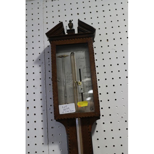 409 - A late Georgian mahogany and box and ebony feather banded stick barometer by Pinchetti and Co