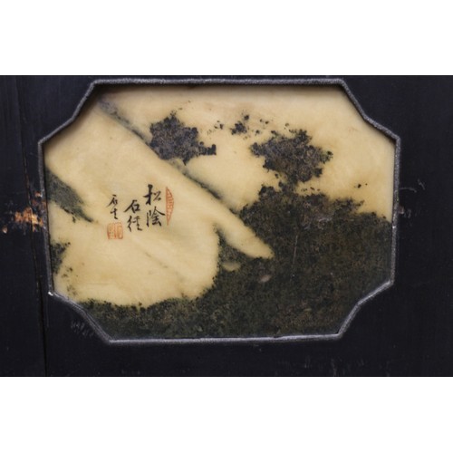 113 - Eight marble plaques, the natural veining creating images, with hand-painted Chinese characters, in ... 