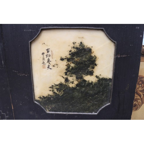 113 - Eight marble plaques, the natural veining creating images, with hand-painted Chinese characters, in ... 