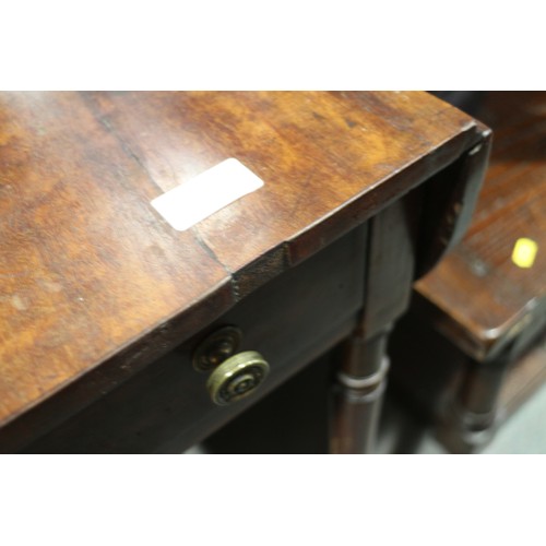 411 - A pair of 19th century mahogany Pembroke tables, fitted one drawer with brass knob handles, on turne... 