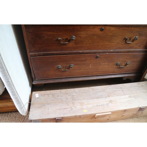 397 - A Georgian mahogany tallboy, the upper section with blind fret cornice over two short and three long... 