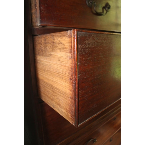 397 - A Georgian mahogany tallboy, the upper section with blind fret cornice over two short and three long... 