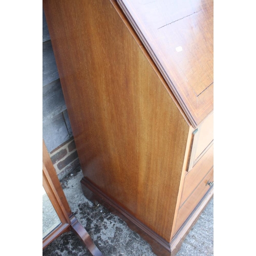 402 - A late 19th century kingwood banded, box and ebony strung bureau bookcase, the upper section enclose... 