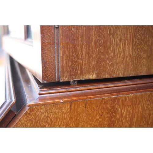 402 - A late 19th century kingwood banded, box and ebony strung bureau bookcase, the upper section enclose... 