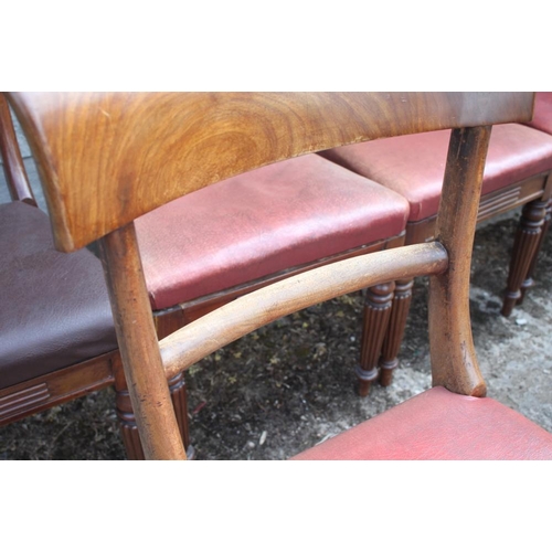 404 - A set of eight early 19th century bar back dining chairs with stuffed over seats, on reeded supports