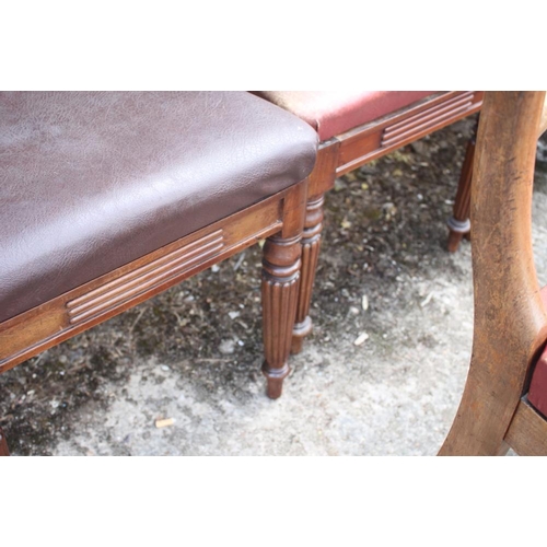 404 - A set of eight early 19th century bar back dining chairs with stuffed over seats, on reeded supports