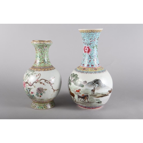 111 - A Chinese Republic period porcelain vase, decorated horses and script, 13 1/2