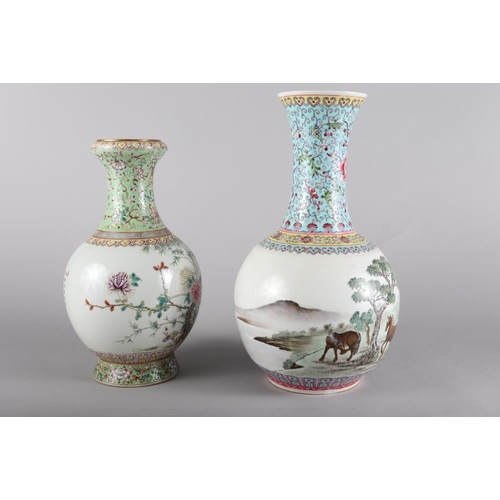 111 - A Chinese Republic period porcelain vase, decorated horses and script, 13 1/2