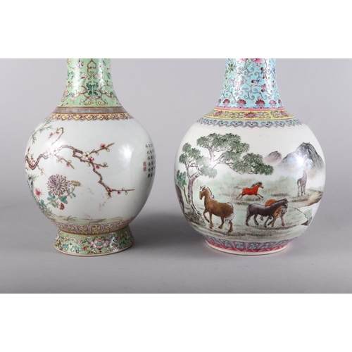 111 - A Chinese Republic period porcelain vase, decorated horses and script, 13 1/2