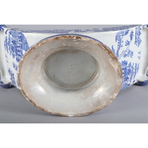 14 - A 19th century blue and white transfer decorated cheese trough and a blue and white tureen and cover... 