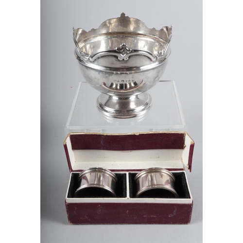 255 - A silver trophy bowl and a pair of napkin rings, 5.1oz troy approx