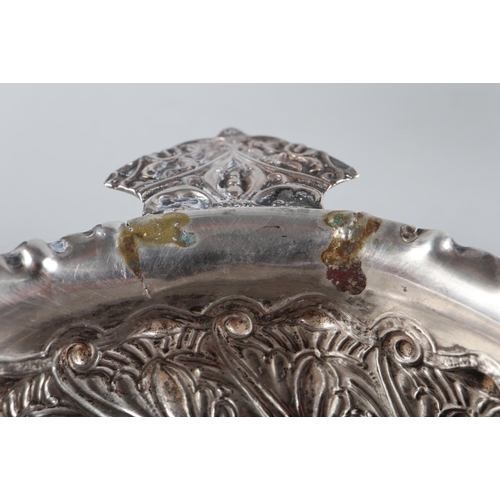 258 - A silver bowl with lobed decoration and an embossed silver two-handled bowl, 7.5oz troy approx