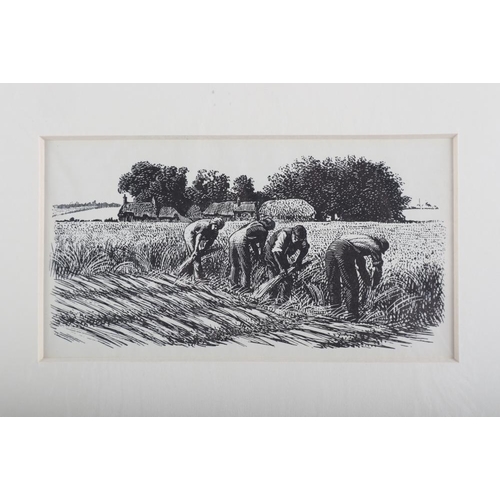 287 - Clare Leighton: two framed lino-cuts, men scything and planting a tree, and C F Tunnicliffe: a set o... 