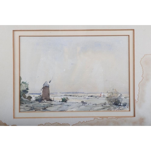 301 - Peter Gilman: a watercolour, East Anglian landscape with windmill, 6 1/2