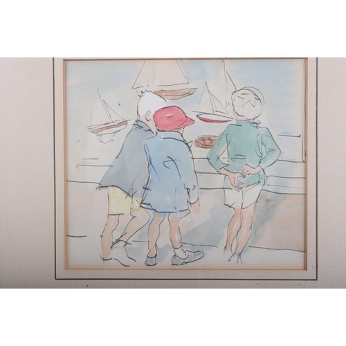 302 - J H David: a watercolour sketch, children looking in a shop window, 6 1/2