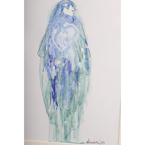 325 - † M Hambling, '09: a pair of watercolour and bodycolours, figure studies in green and blue, pencil s... 