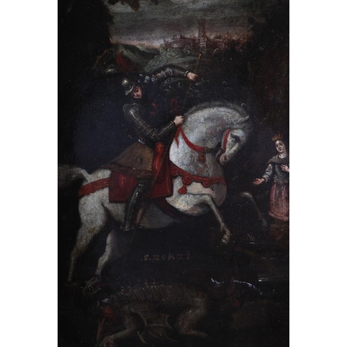 334 - A 19th century Venetian oil on copper, St George killing the dragon, 11