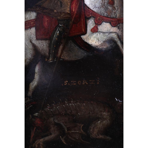 334 - A 19th century Venetian oil on copper, St George killing the dragon, 11