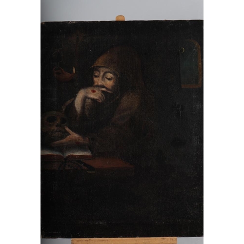 338 - An 18th century oil on canvas, Saint Francis of Assisi with skull, 25 1/2