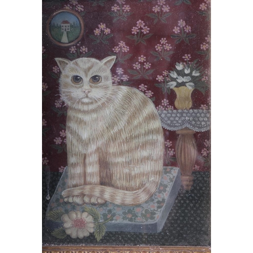 348 - June Thompson: a 20th century oil on panel, seated cat 