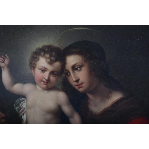 351 - T Franck after Old Masters: a 19th century oil on metal panel, Madonna holding Christ with Saint Joh... 