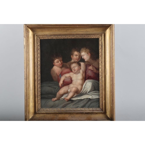 351 - T Franck after Old Masters: a 19th century oil on metal panel, Madonna holding Christ with Saint Joh... 