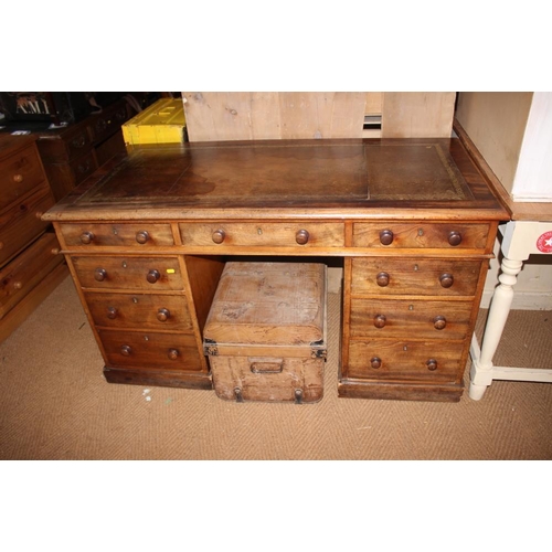 367 - A late Victorian walnut double pedestal desk with brown tooled leather lined top, fitted nine drawer... 