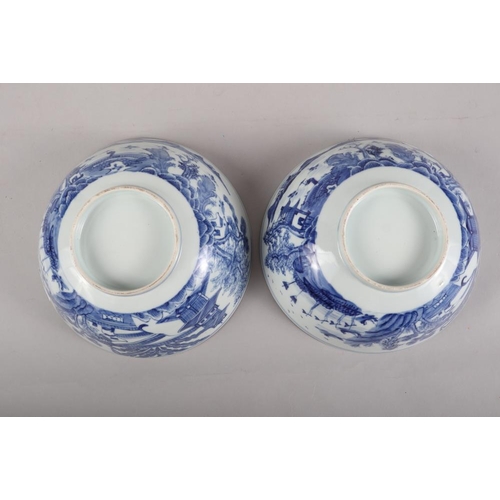 102 - A pair of 19th century Chinese porcelain bowls with sides painted landscape, 10