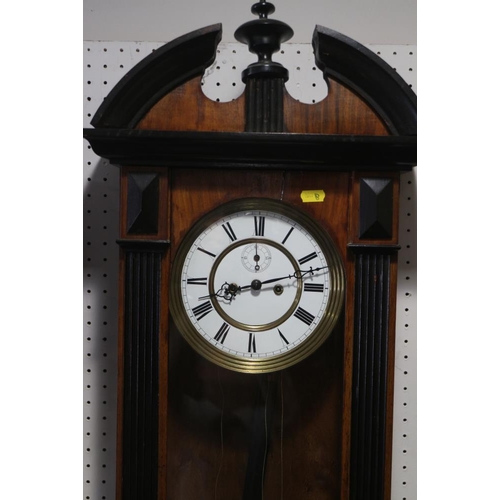 136 - A late 19th century walnut and ebonised cased regulator type wall clock with enamel dial, 47