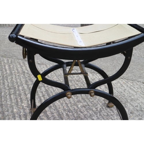 363 - A 19th century wrought iron and brass adjustable piano stool, by C H Hare & Son, Patent No 8969