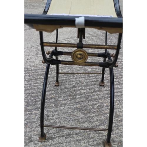 363 - A 19th century wrought iron and brass adjustable piano stool, by C H Hare & Son, Patent No 8969