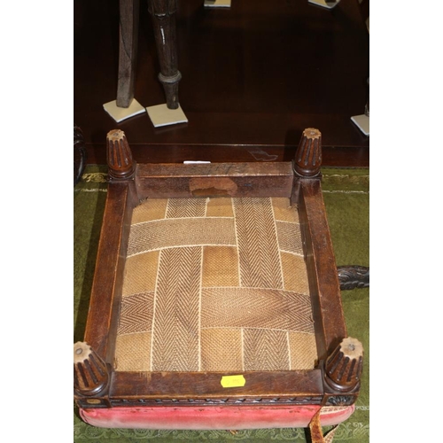 383 - A 19th century French rectangular footstool, upholstered in a red velvet, 14