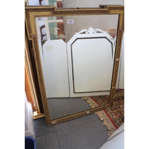 413 - A 19th century gilt framed overmantel mirror with projecting corners, bevelled plate 30