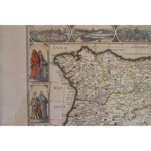 298 - Cornelium Dankerum: a map of Spain with coloured boundaries, in Hogarth frame