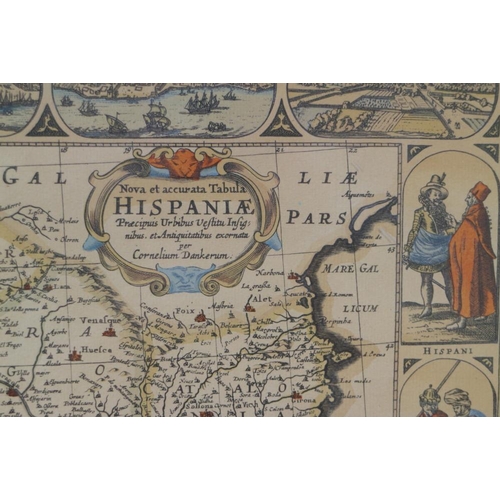 298 - Cornelium Dankerum: a map of Spain with coloured boundaries, in Hogarth frame