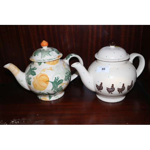 80 - Four Emma Bridgewater teapots, an Emma Bridgewater cow creamer and other similar china