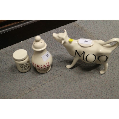 80 - Four Emma Bridgewater teapots, an Emma Bridgewater cow creamer and other similar china