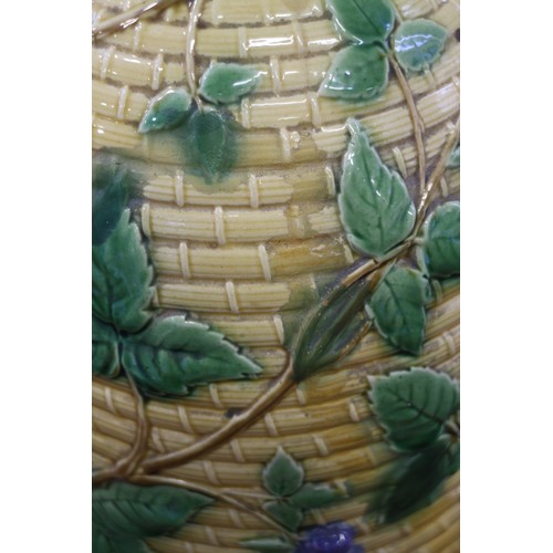 16 - A Minton majolica cheese dish, in the form of a bee skep, 14