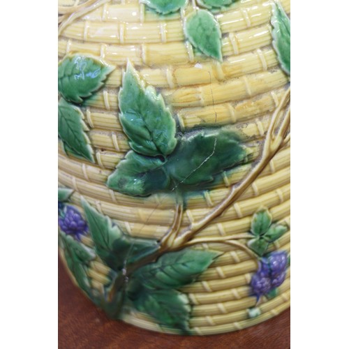 16 - A Minton majolica cheese dish, in the form of a bee skep, 14