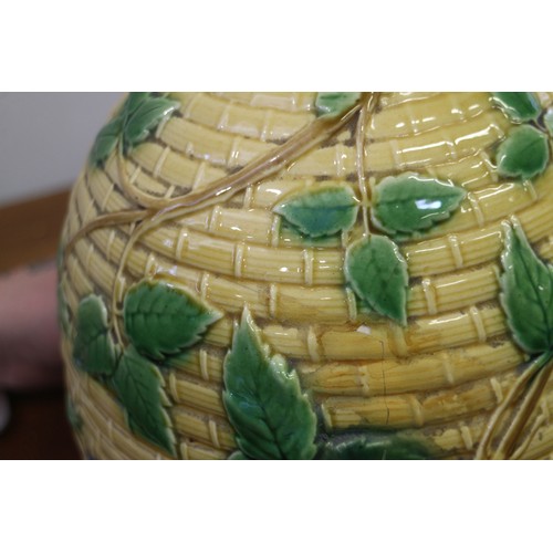 16 - A Minton majolica cheese dish, in the form of a bee skep, 14