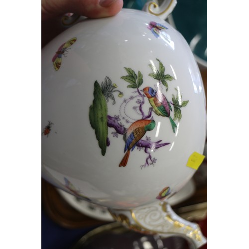 95 - A Herend china teapot, sides painted birds and foliage, 7