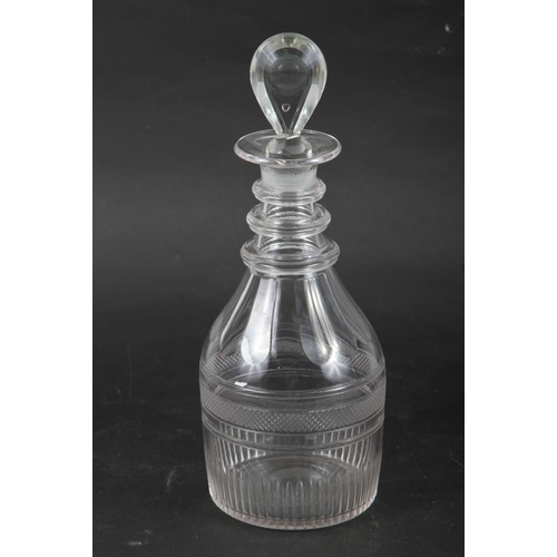 104 - A 19th century three ring neck decanter with matched stopper, a whisky decanter with a Coalport whis... 