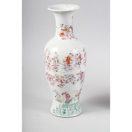 133 - A Chinese porcelain figure decorated vase with flared rim (restorations), 12