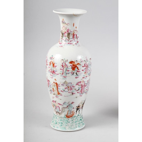 133 - A Chinese porcelain figure decorated vase with flared rim (restorations), 12