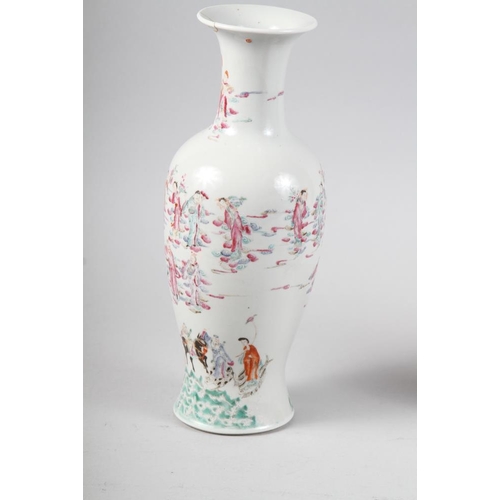 133 - A Chinese porcelain figure decorated vase with flared rim (restorations), 12