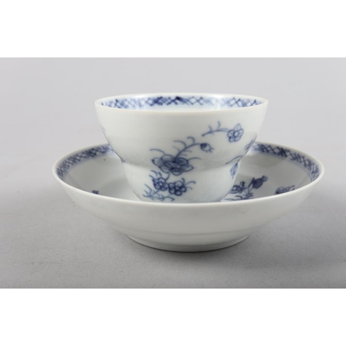 144 - A Chinese porcelain ogee-shaped tea bowl and saucer with blue and white floral decoration, tea bowl,... 