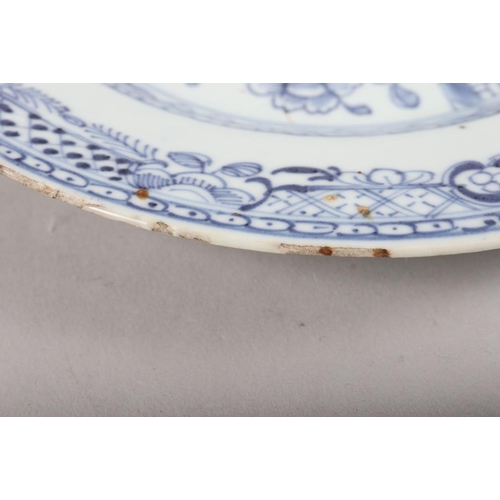 148 - Two Chinese blue and white octagonal plates with landscape decoration, two similar circular plates w... 